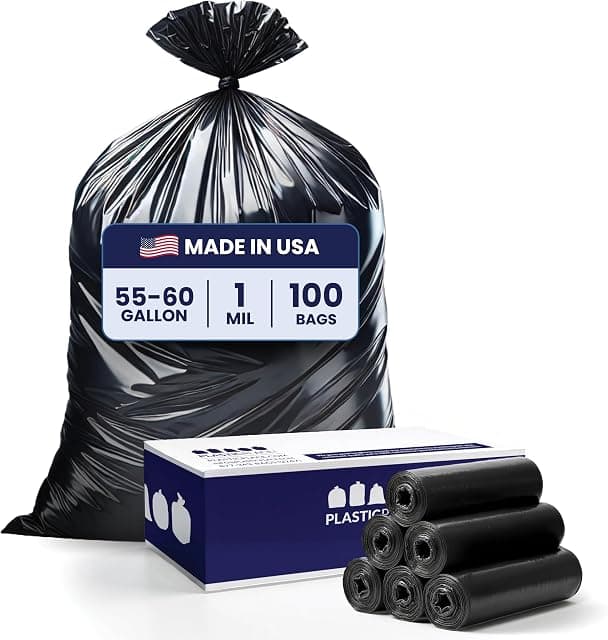 Plasticplace 55-60 Gallon Trash Bags │ 1.0 Mil │ Black Heavy…