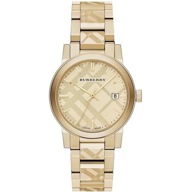 Burberry BU9038 The City Engraved Checked Gold Unisex Watch