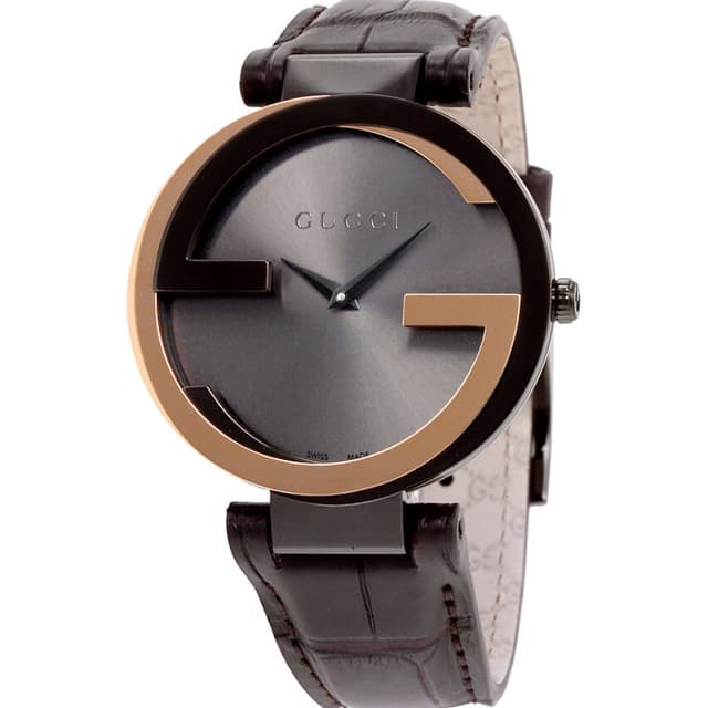Gucci YA133304 Interlocking-G Black Dial Brown Leather Ladies…