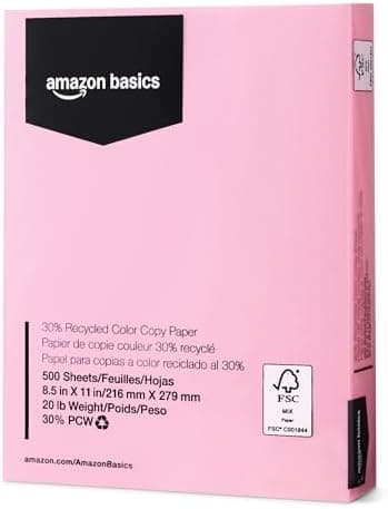 Amazon Basics 30% Recycled Color Copy Paper, 8.5" x 11"