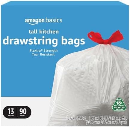 Amazon Basics 13 Gallon Tall Kitchen Drawst…, Flextra Strength