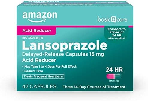 Amazon Basic Care Lansoprazole Delayed Release Capsules, 15 mg