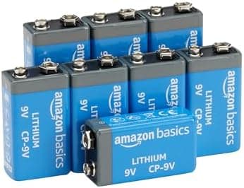 Amazon Basics 8-Pack 9 Volt Lithium Batte…, 10-Year Shelf Life