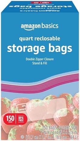 Amazon Basics Reclosable Quart Food Storage Bags w… — BPA Free