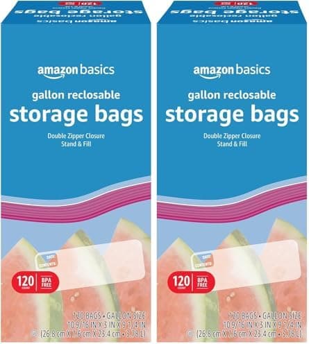 Amazon Basics Reclosable Gallon Food Storage Bags | Stand…