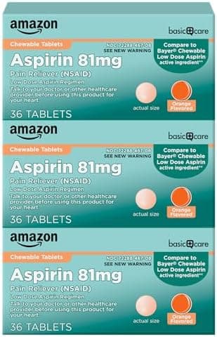 Amazon Basic Care Low Dose Aspirin 81 mg Chewable Tablets