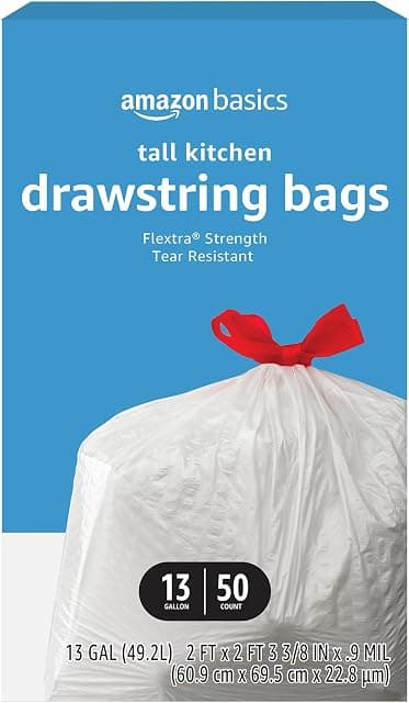 Amazon Basics Flextra Tall Kitchen Drawstring Trash Bags