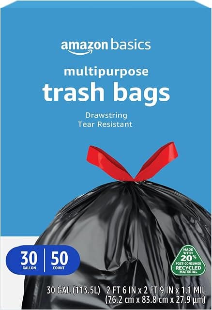 Amazon Basics 30 Gallon Multipurpose Drawstring Trash Bags