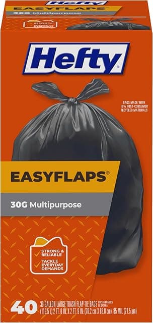 Hefty Easy Flaps Multipurpose Large Trash Bags, 30 Gallon